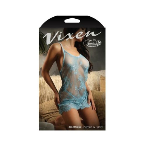 Fantasy Lingerie Vixen Breathless Lace Chemise & G-string Light Blue L/xl