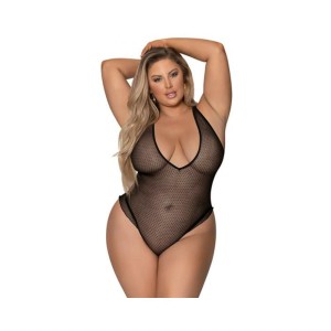 Magic Silk Girl Next Door Plunge Teddy Black Queen Size