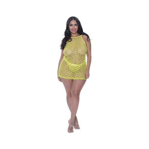 Magic Silk Love Star Halter Swing Chemise & Thong Set Neon Chartreuse Queen Size