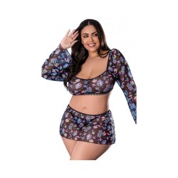 Hazy Dayz Shrooms Crop Top W/skirt & Thong - Black Qn