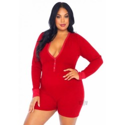 Brushed Romper Long John/flap 2x/4x Red
