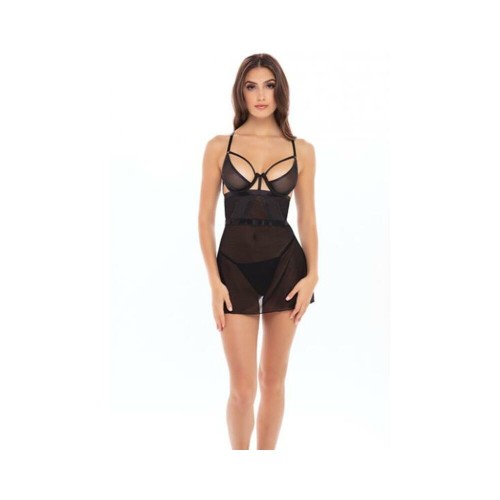 Rene Rofe New In Town Chemise & G-string Black M/l