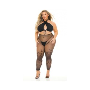 Pink Lipstick Gives You Hell Halter Bra, Pantyhose & G-string Black Qn