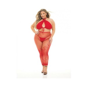 Pink Lipstick Gives You Hell Halter Bra, Pantyhose & G-string Red Qn