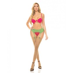 Pink Lipstick Come To Me Bra, Garter Belt & G-string Neon M/l