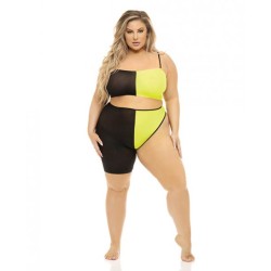 Pink Lipstick Block You Out Bandeau & Bottom Black/yellow Qn