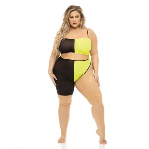 Pink Lipstick Block You Out Bandeau & Bottom Black/yellow Qn