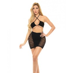 Pink Lipstick Hold On Tight Halter Bra & Skirt Black O/s