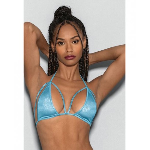 Blue Crystal Black Light Dancewear Tri Bra Blue O/s