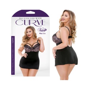 Curve Josephine Cutout Molded Leopard Print Chemise & G-string Rose Leopard 1x/2x