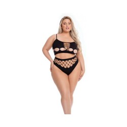 Pink Lipstick Neon Dreams Bra & High Waist Thong Black Qn