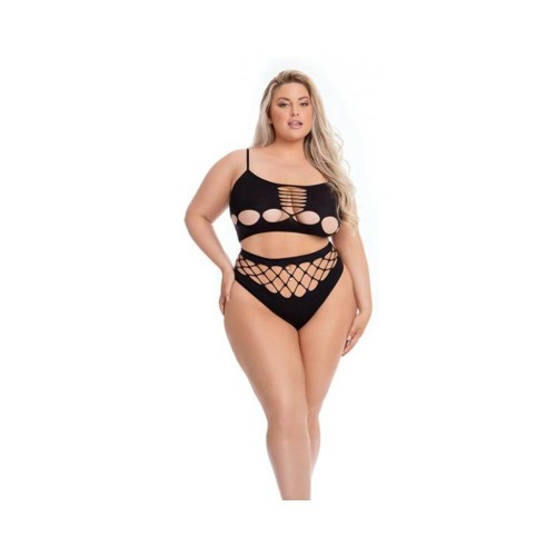 Pink Lipstick Neon Dreams Bra & High Waist Thong Black Qn