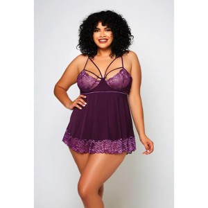 Cross Dye Lace & Microfiber Babydoll & G-string Purple 3x