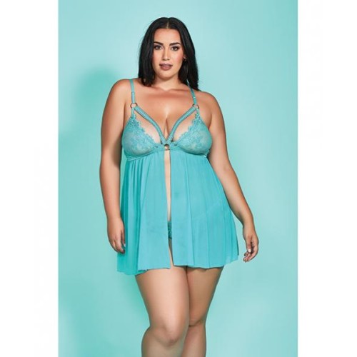 Riley Eyelash Lace Soft Cup Babydoll & Panty Teal 2x