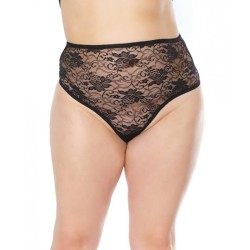 Stretch Lace High Waist Thong Black Os/xl