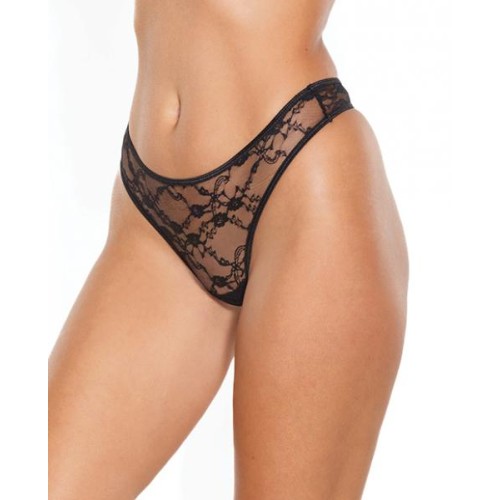 Stretch Lace High Leg Thong Black O/s