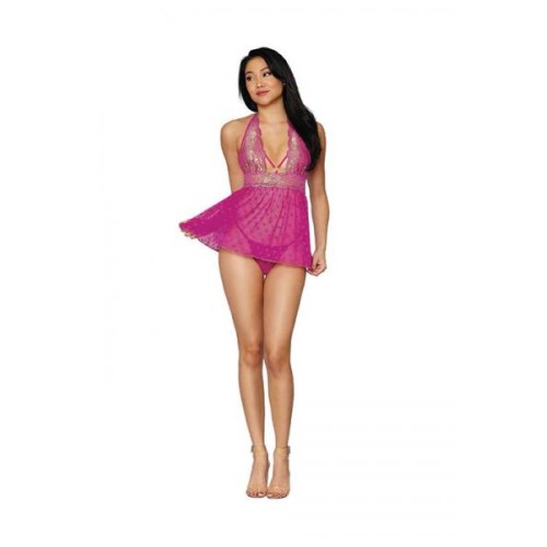 Gold Foil Lace & Heart Mesh Babydoll Set Azalea/gold O/s