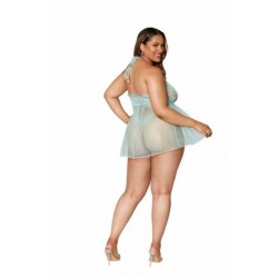 Stretch Lace Babydoll Set W/ Ruffle Trim Mint Q/s