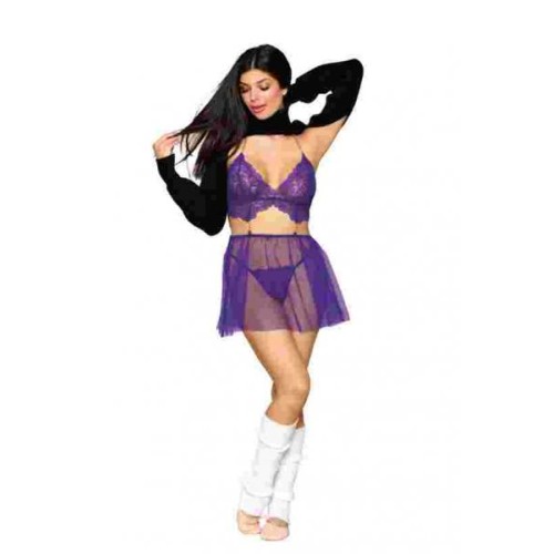 Floral Lace Babydoll & G String Set Violet O/s