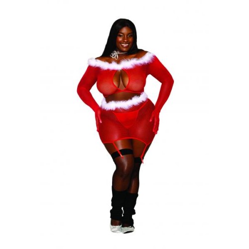 Santa Baby Seamless Fishnet 2pc Garter Set Ruby Q/s