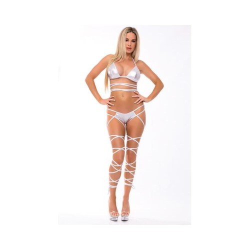 Lace Up Lover Bra Set Silver M/l