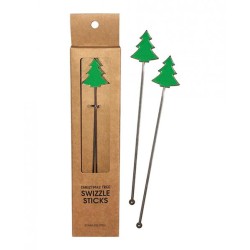 Holiday Tree Reusable Stainless Steel (dishwasher Safe) Swizzle Stick - Pack Of 2