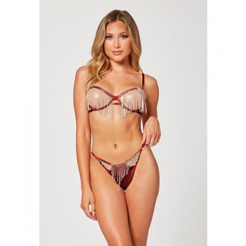 Holiday Rhinestone Bra W/underwire Open Cup & G-string Wine S/m