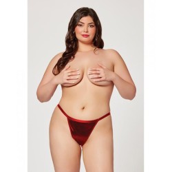 Holiday Stretch Satin Thong W/rhinestone Chain Back Red 1x/2x