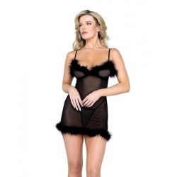 Afterhours Maribou & Mesh Chemise Black Xl