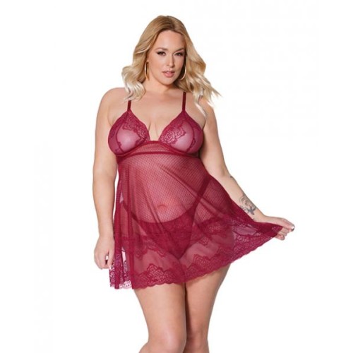 Holiday Soft Underwire Babydoll & Thong Merlot 1x/2x