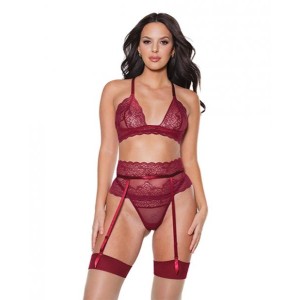 Holiday Bra, Garter Belt & Thong Merlot Lg