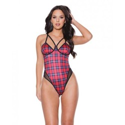 Holiday Knit Mesh Sling Shot Thong Teddy Red/black Lg