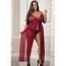 Empire Waist Laced Sheer Long Dress & Panty Mulled Wine Qn