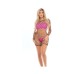 Pink Lipstick Dance With Me Large Fishnet Romper, Bandeau Top & G-string Neon Pink O/s