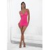 Neon Honeycomb Chemise W/strappy Back & G-string Neon Pink Lg