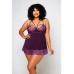 Cross Dye Lace & Microfiber Babydoll & G-string Purple 2x