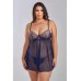 Jennie Cross Dyed Galloon Lace & Mesh Babydoll Navy 1x