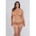 Amber Halter Lace Babydoll W/tiered Pleated Mesh Skirt Hem & G-string Brown 1x