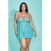 Riley Eyelash Lace Soft Cup Babydoll & Panty Teal 2x