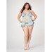 Lace & Mesh Triangle Cup Babydoll & Thong Blue 3x/4x