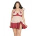 Nylon, Satin Babydoll Underwire Cups & G-String Red Nude 3X/4X