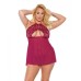 Scallop Stretch Lace & Sheer Mesh Halter Babydoll & Adjustable Thong Raspberry Os/xl