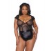 Holiday Mistletoe Maid Stretch Mesh Teddy, Marabou Trimmed Apron & Headband Black Os/xl