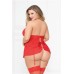 Mesh & Lace Babydoll W/open Underwire Cup & Gartered Thong Red Qn