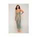 Eyelash Lace & Satin Long Chemise W/g-string - Sage Green Md