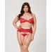 Holiday Sparkle Mesh Bra W/marabou Trim, Garter Belt & Panty Red 3x/4x