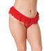 Holiday Stretch Lace & Mesh Crotchless Panty W/ruffle Jingle Bell Waist Red Os/xl