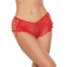 Holiday Shimmer Stretch Lace Jingle Bell Booty Shorts Red O/s