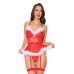 Holiday Stretch Mesh Santa Bustier W/marabou Trim & G-string Red/white O/s