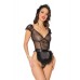 Holiday Mistletoe Maid Stretch Mesh Teddy, Marabou Trimmed Apron & Headband Black O/s